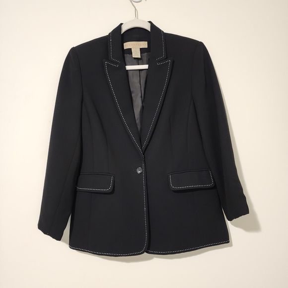 Apostrophe Womens Single Breasted 1-Button Blazer Black White Peak Lapel Size 6 - Picture 2 of 9